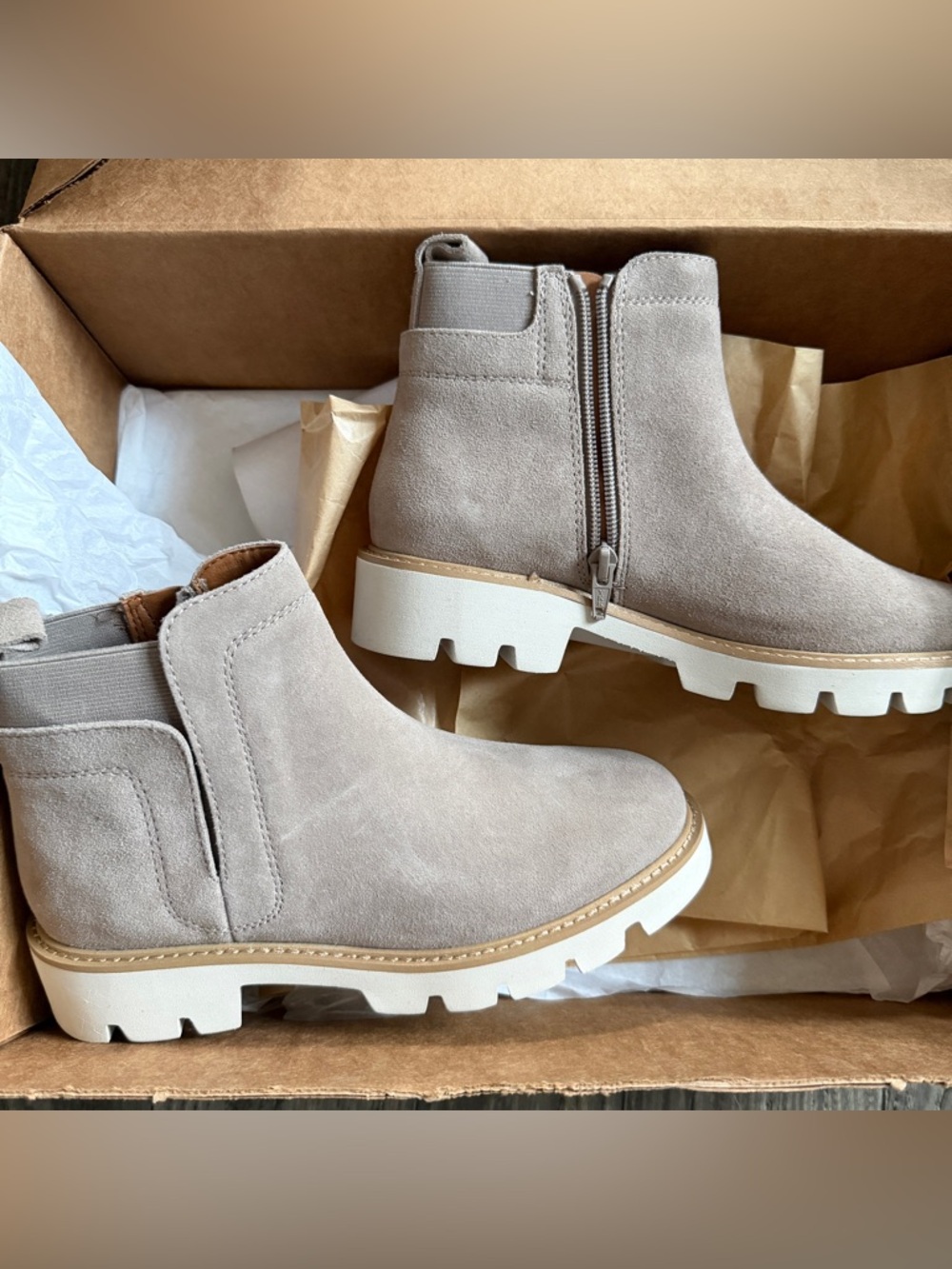 White Mountain Sand Tan Leather Glassie Ankle Boots Inside Zip Brand New Sz 6.5 - Picture 5 of 6